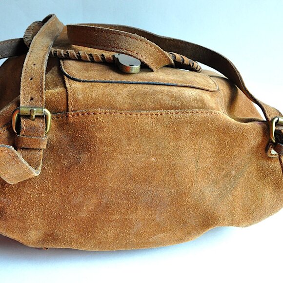 Patricia Nash Casape Burnished Cognac Suede Drawstring Backpack Boho Western L - Picture 6 of 16